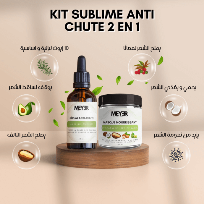 Kit Sublime Anti Chute 2en1 : Sérum aux 10 huiles pures & Masque nourrissant Avocat et Karité